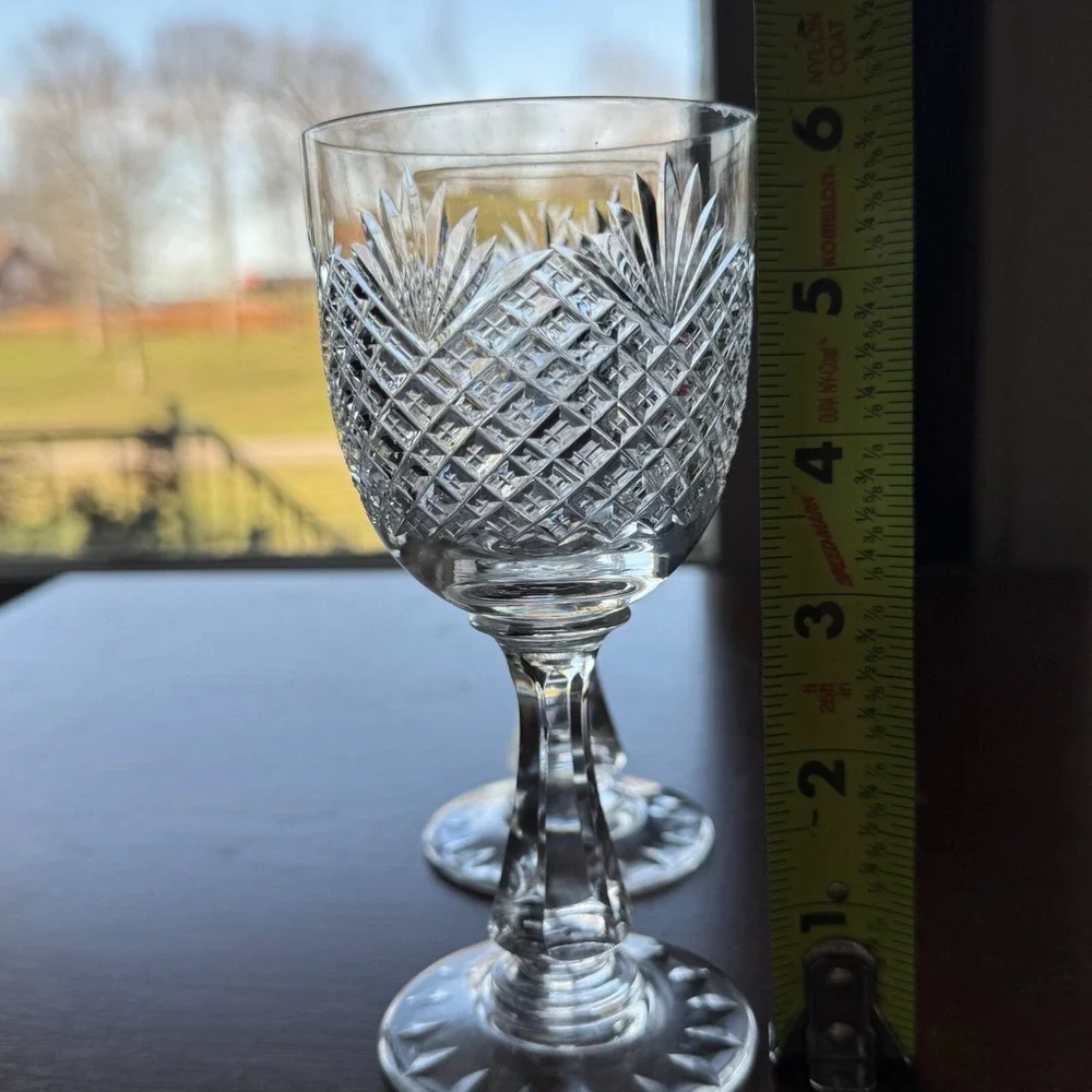 Vintage Diamond & Fan Water Small Goblet Wine Glasses ~ Set‎ of 2 ~ Brilliant